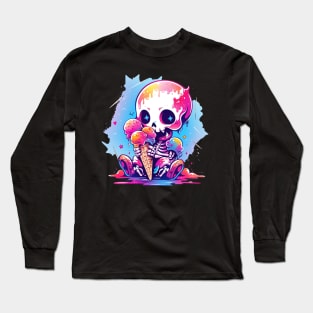 Cute Baby Skeleton Loves Ice Cream Halloween Design Long Sleeve T-Shirt